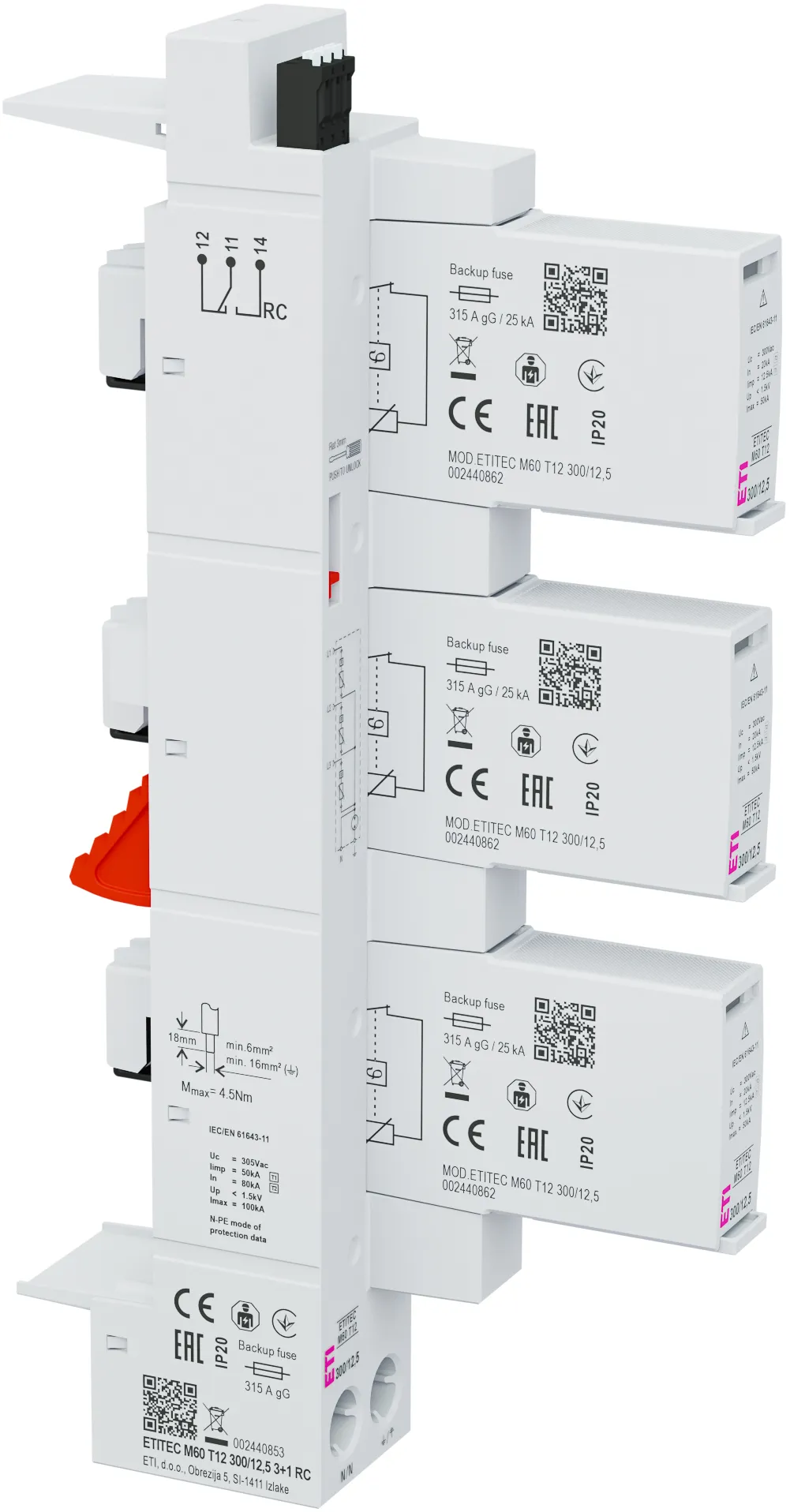 Surge arrester ETITEC M60 T12 300/12,5 3+1 RC 002440853