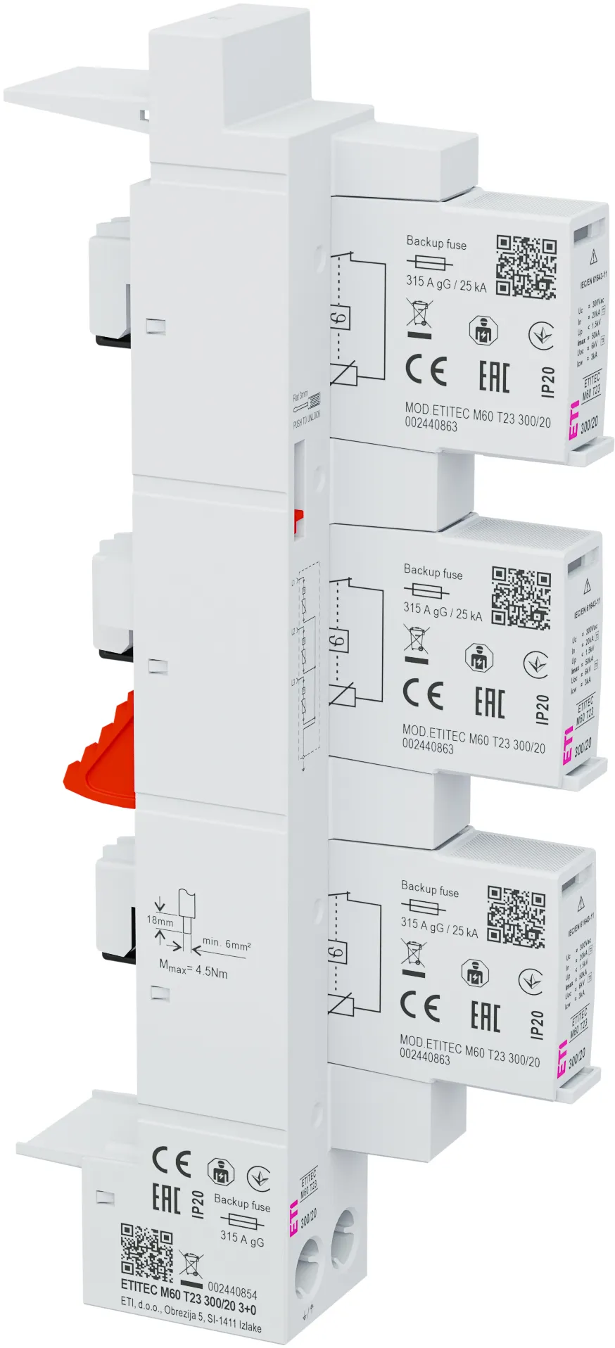 Surge arrester ETITEC M60 T23 300/20 3+0 002440854