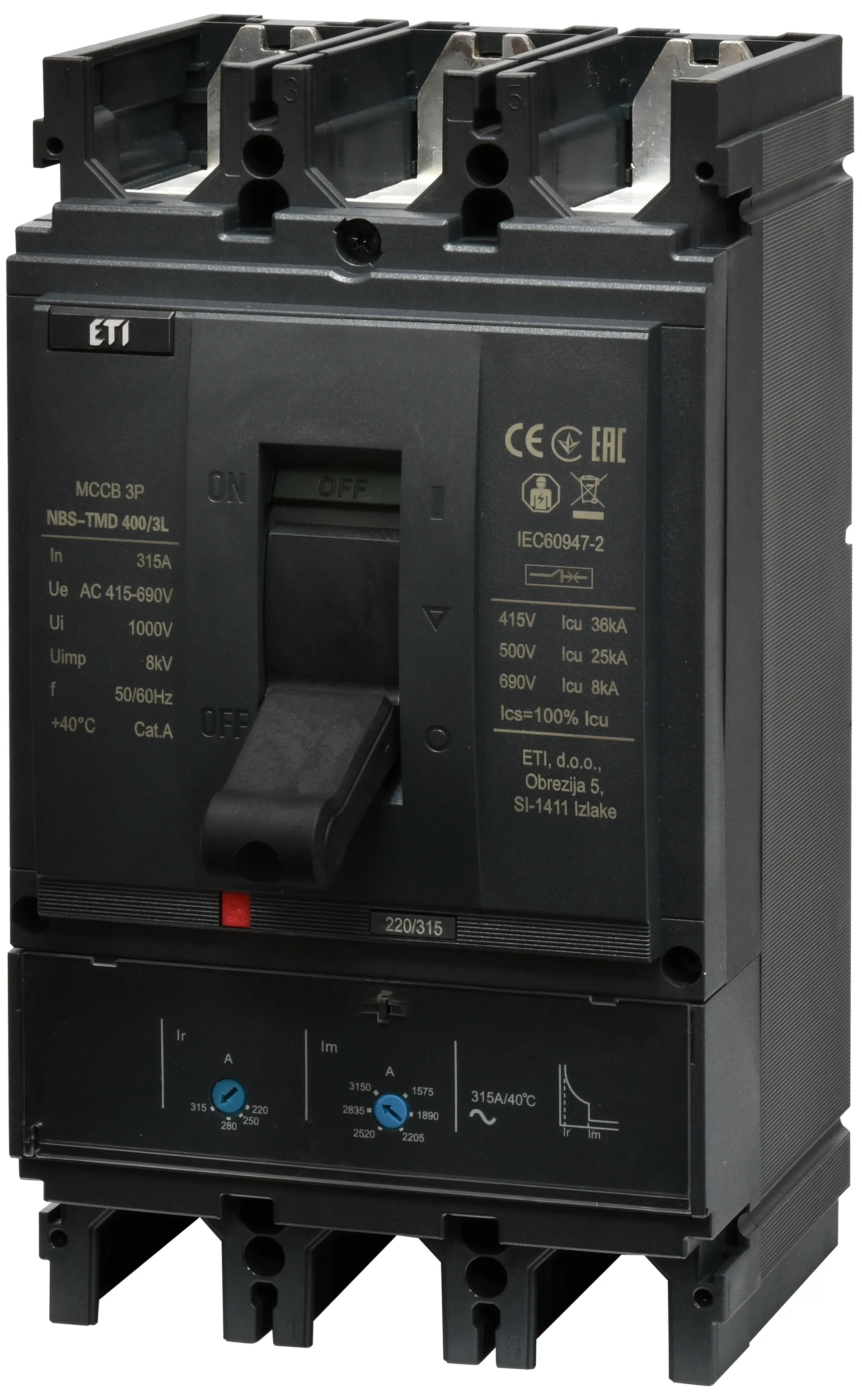 Molded Case Circuit Breaker NBS-TMD 400/3L 315A 3P 004673101